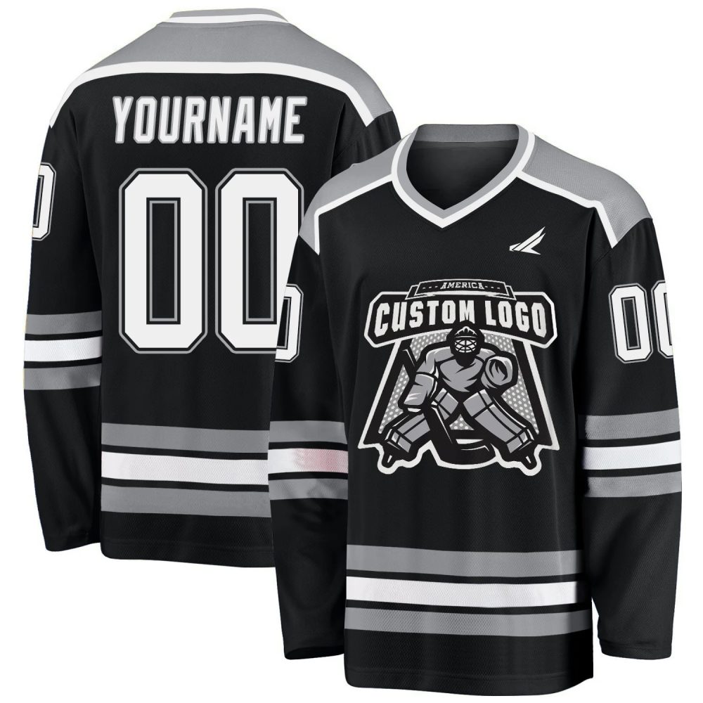 Custom Pro Black Parrot-White Hockey Jersey