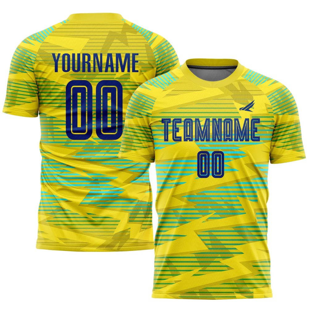 Custom Gold Royal-Light Blue Sublimation Soccer Jersey