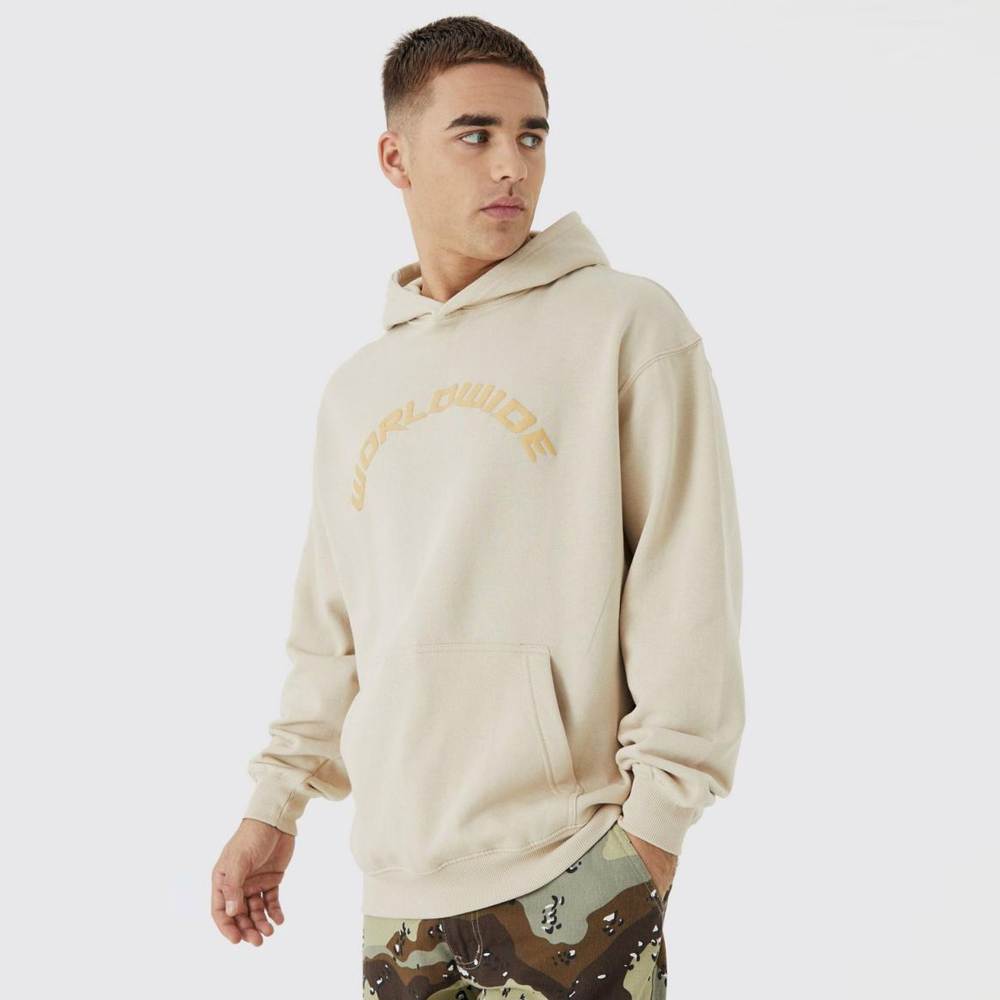Oversized Puff Print Worldwide Hoodie – Sand